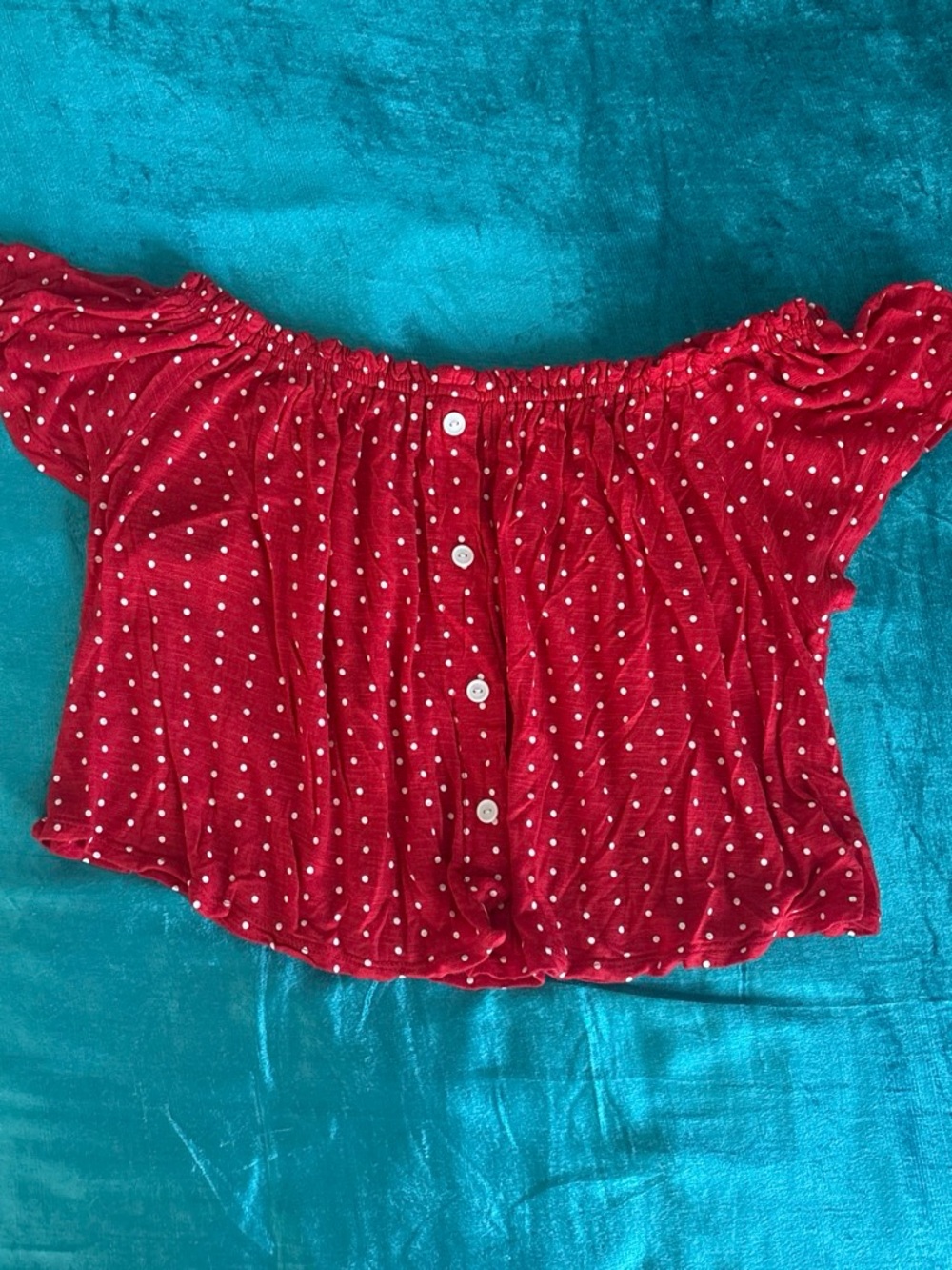 Off-Shoulder Red Polka Dot Crop Top